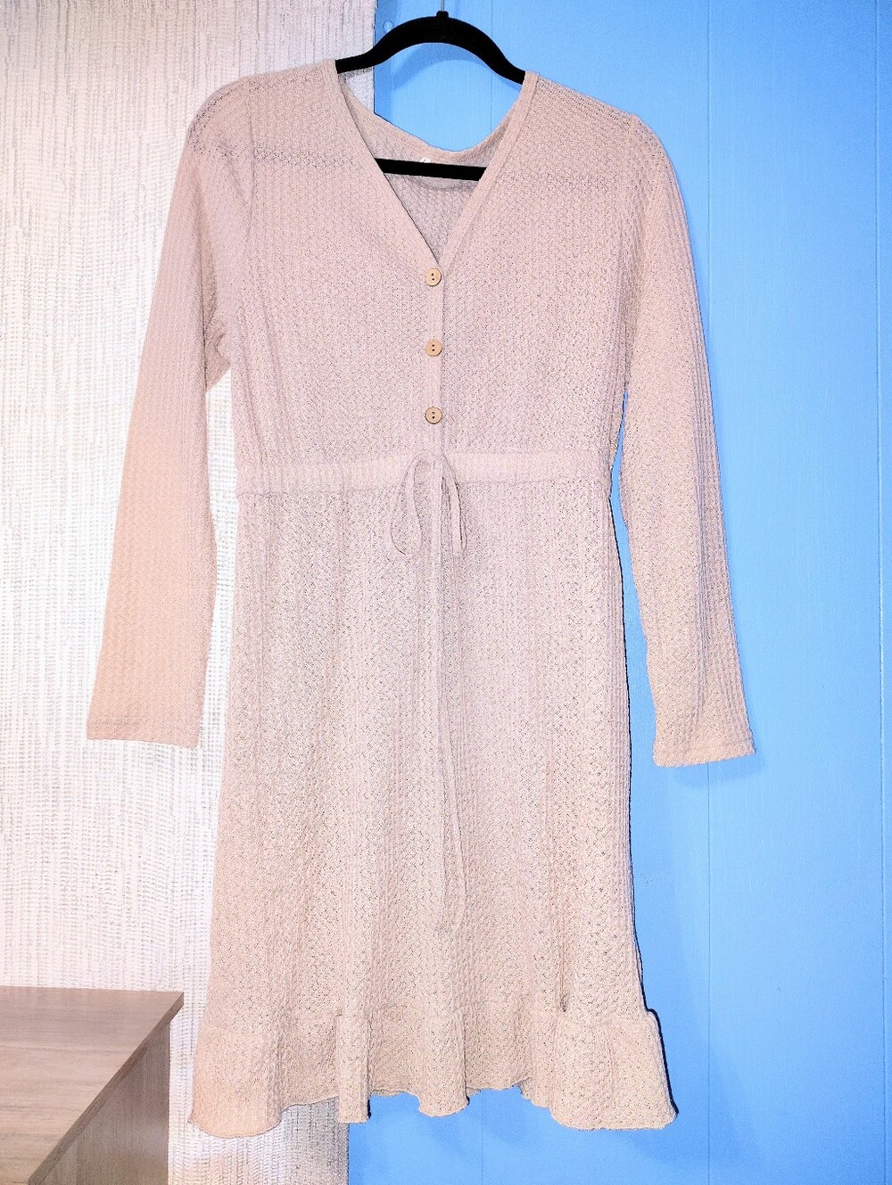 Cream Waffle Knit Longsleeve Dress
